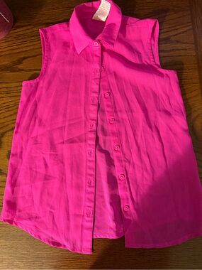 Faded Glory Bright Pink Sleeveless Button-Down Shirt